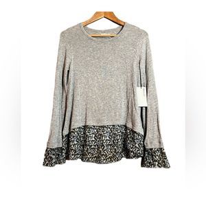 Bailey 44 Heather Gray and Black Patterned Crew Neck Sweater